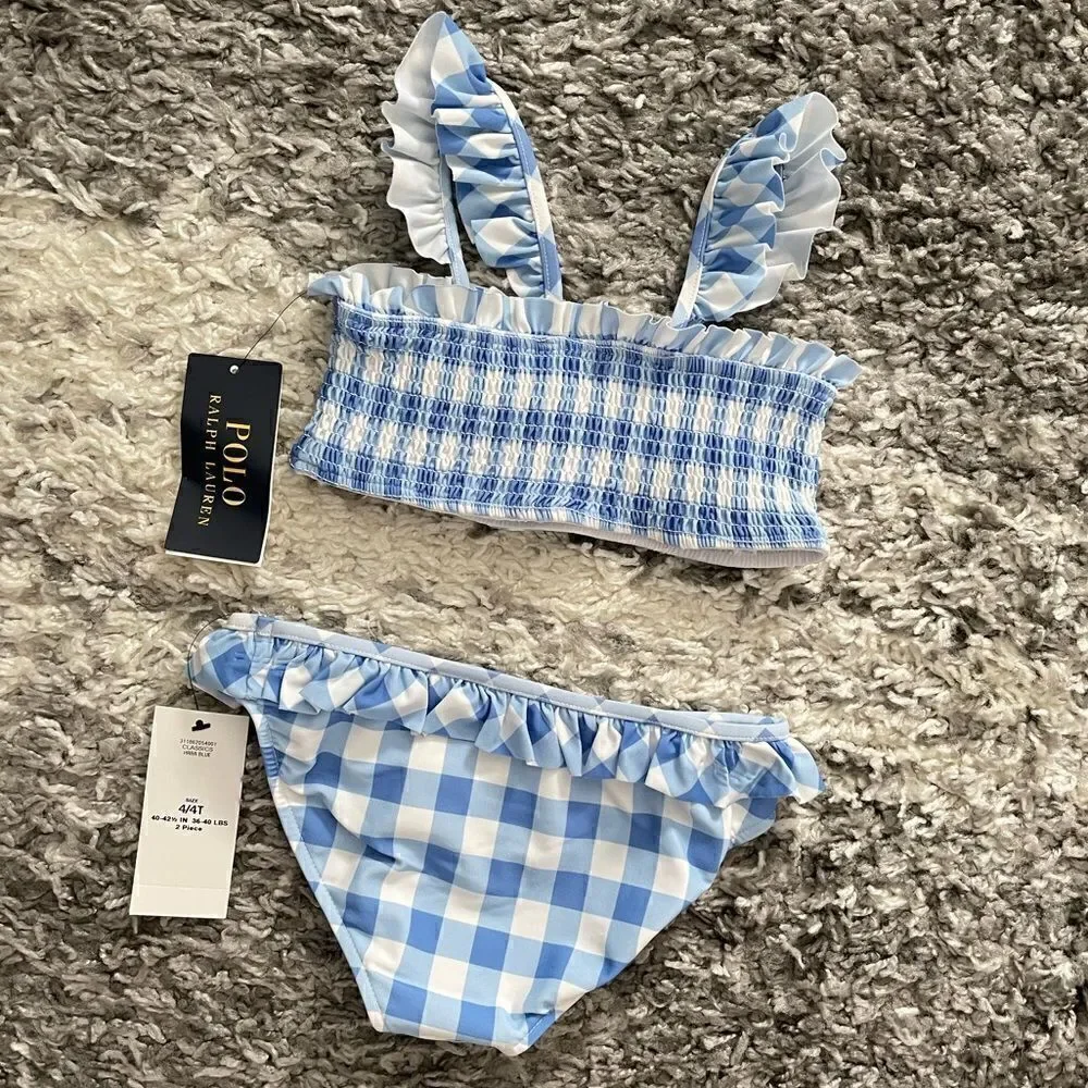 NWT Polo Ralph Lauren Kids Gingham Two-Piece Swimsuit